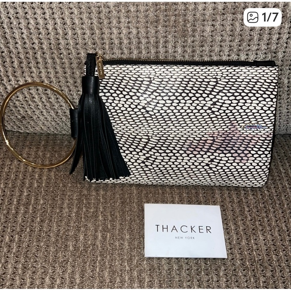 Thacker‎ New York Clutch Wristlet Black White Ring Tassel Zip Top
